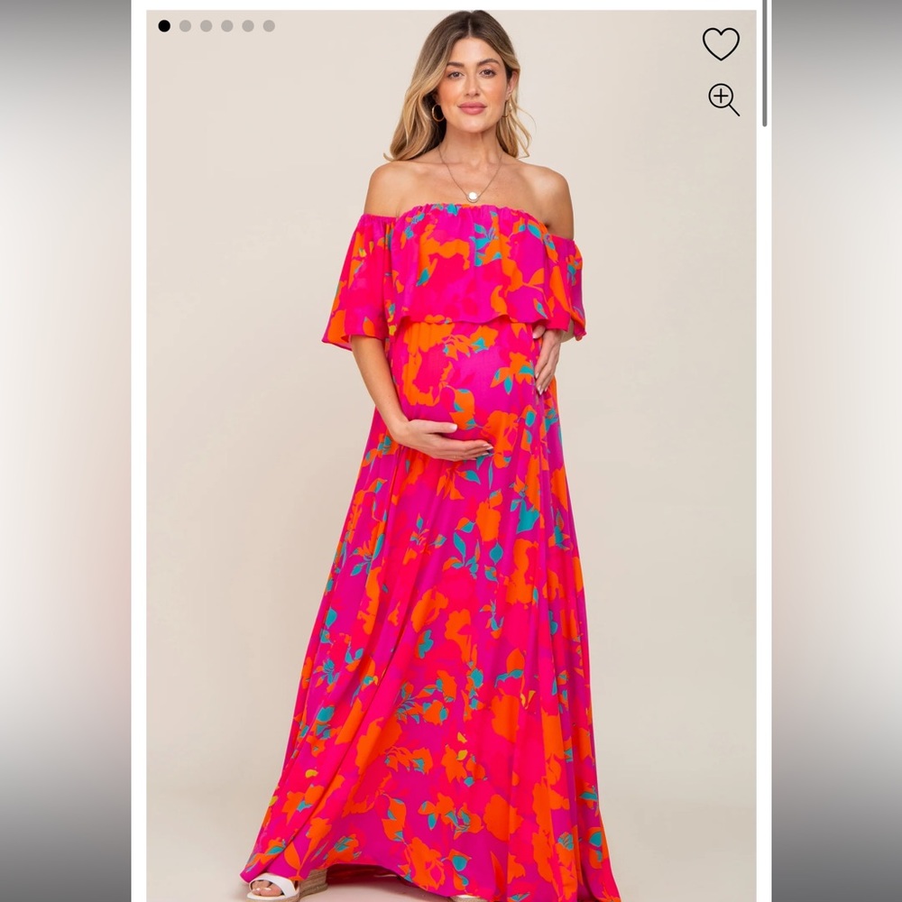 PinkBlush Maternity Fuchsia Floral Strapless Flounce Maternity Maxi Dress